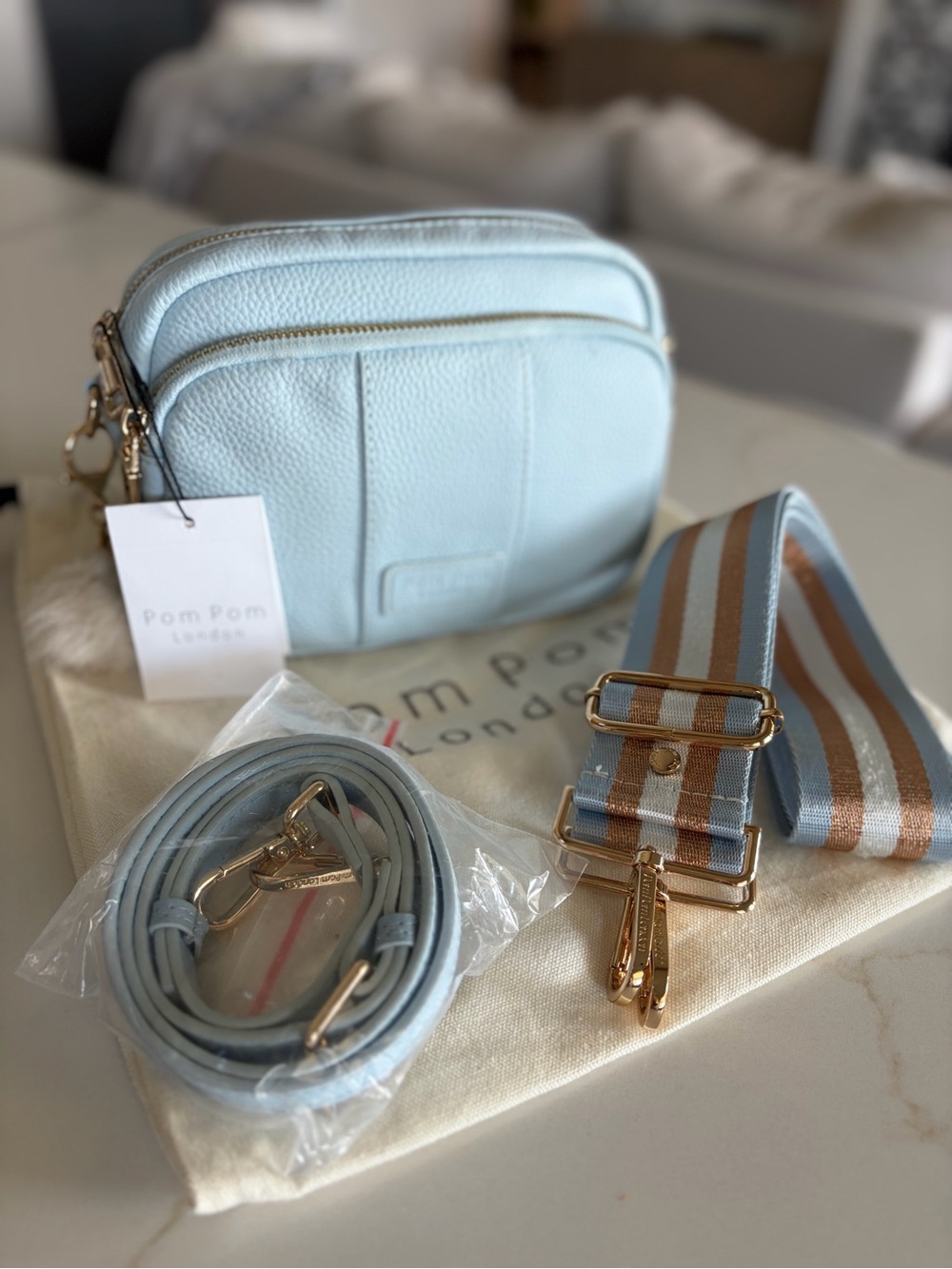 Pom Pom London Ice Blue Mayfair original crossbody bag purse retired rare NWT